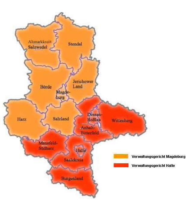 Gerichtsbezirke der Verwaltungsgerichte Halle und Magdeburg